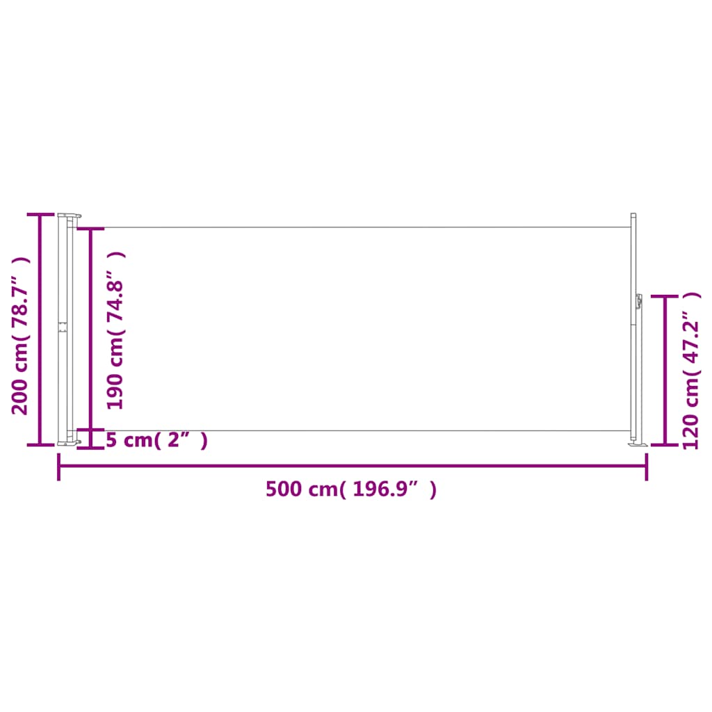 vidaXL Copertină laterală retractabilă de terasă, negru, 200 x 500 cm vidaXL Copertină laterală retractabilă de terasă, negru, 200 x 500 cm