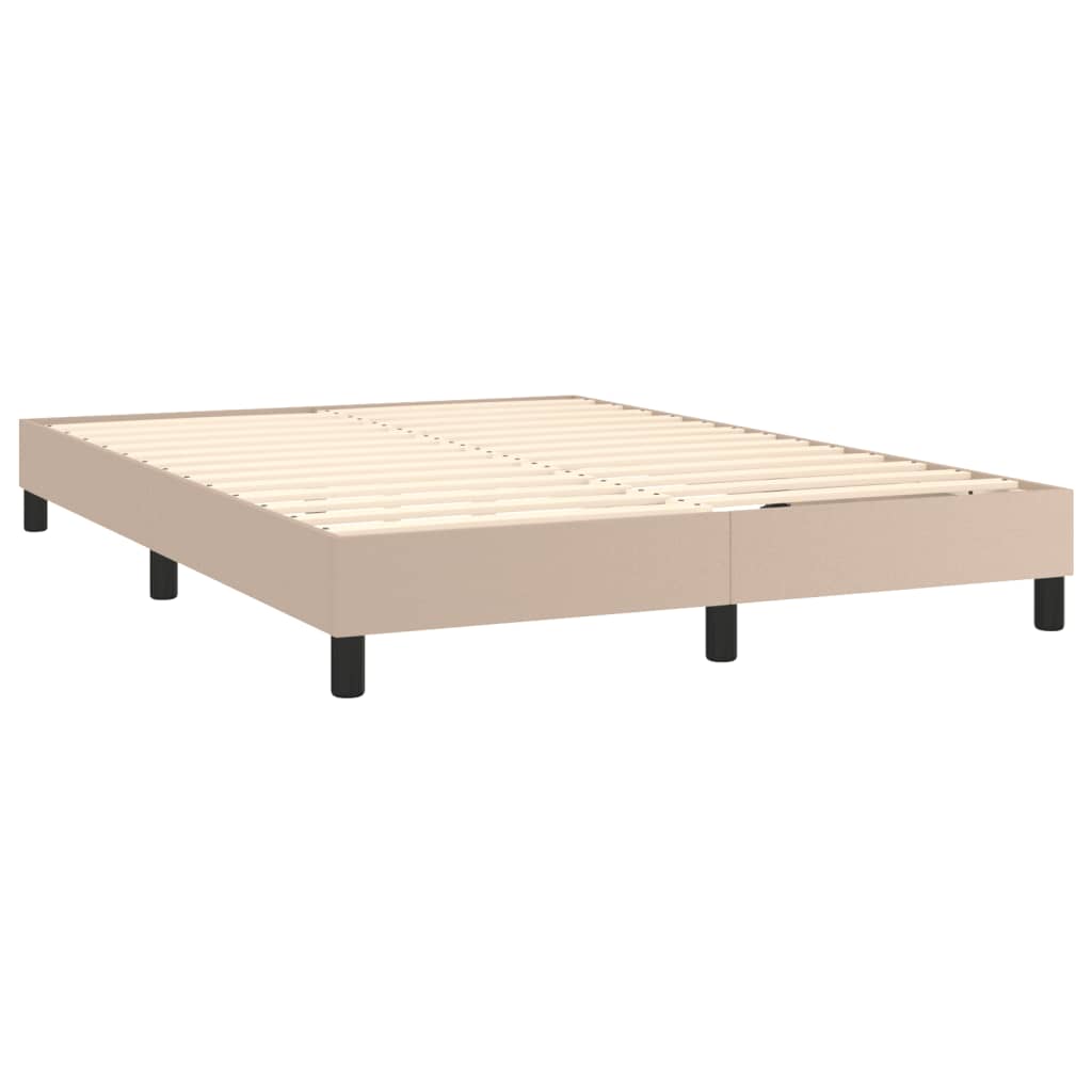 vidaXL Pat cu arcuri, saltea și LED, cappuccino, 140x200cm, piele eco