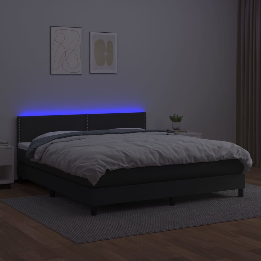 vidaXL Pat cu arcuri, saltea și LED, negru, 180x200cm, piele ecologică vidaXL Pat cu arcuri, saltea și LED, negru, 180x200cm, piele ecologică