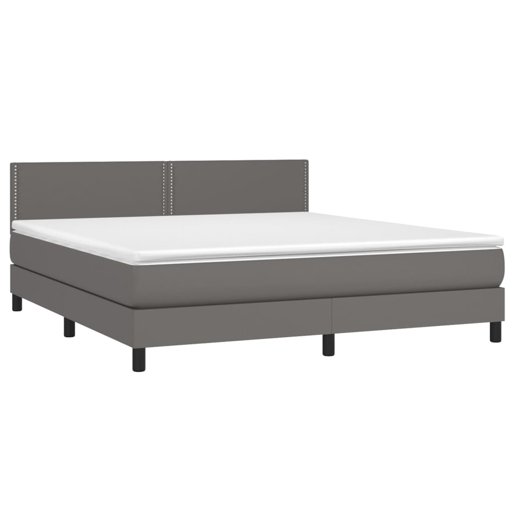 vidaXL Pat cu arcuri, saltea și LED, gri, 180x200 cm, piele ecologică