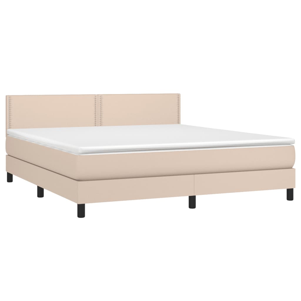 vidaXL Pat cu arcuri, cu saltea și LED cappuccino 180x200 cm piele eco vidaXL Pat cu arcuri, cu saltea și LED cappuccino 180x200 cm piele eco