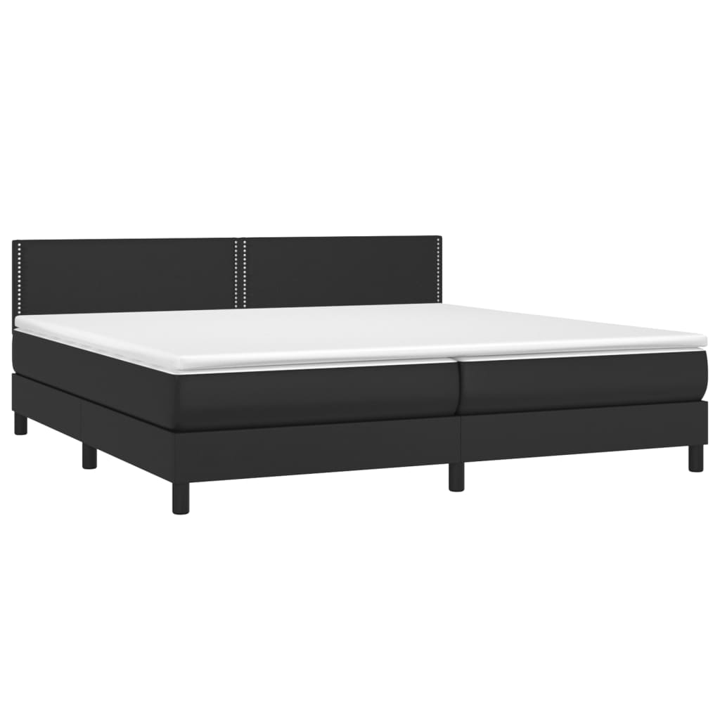 vidaXL Pat cu arcuri, saltea și LED, negru, 200x200cm, piele ecologică