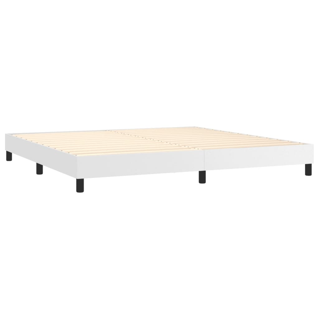 vidaXL Pat cu arcuri, saltea și LED, alb, 200x200 cm, piele ecologică vidaXL Pat cu arcuri, saltea și LED, alb, 200x200 cm, piele ecologică