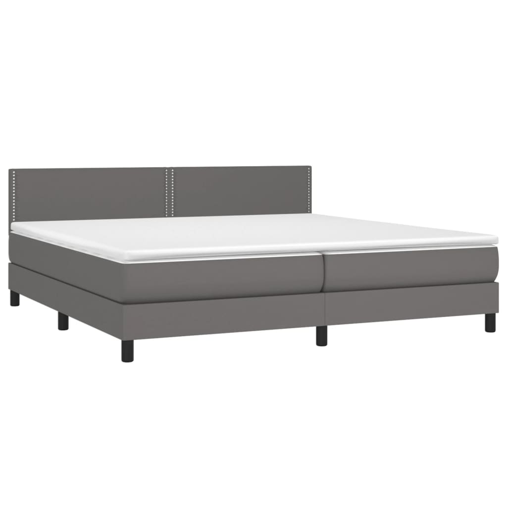 vidaXL Pat cu arcuri, saltea și LED, gri, 200x200 cm, piele ecologică