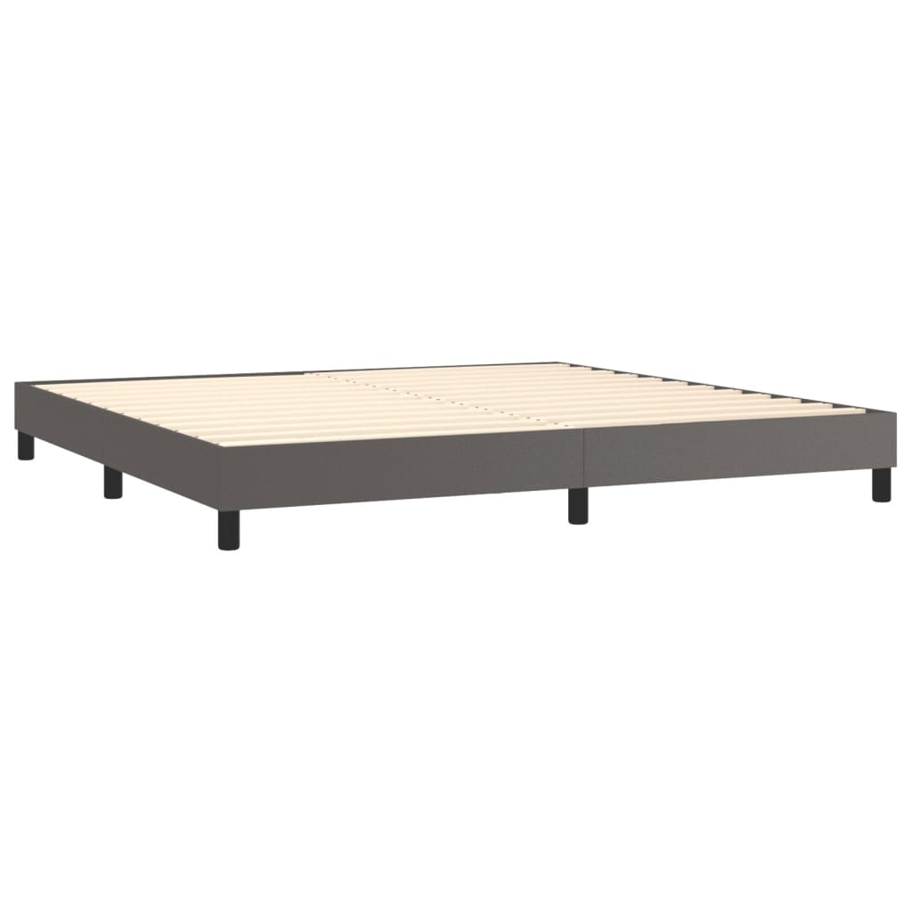 vidaXL Pat cu arcuri, saltea și LED, gri, 200x200 cm, piele ecologică