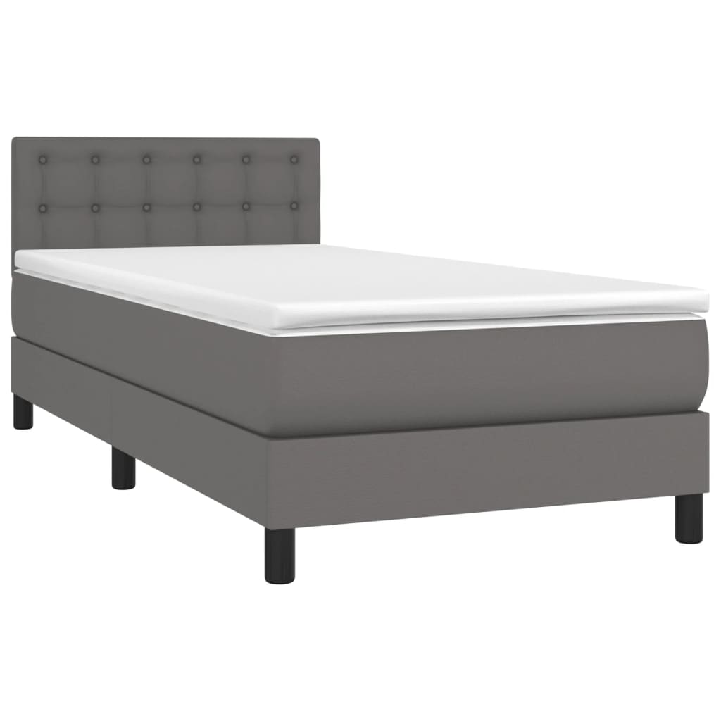 vidaXL Pat cu arcuri, saltea și LED, gri, 90x200 cm, piele ecologică