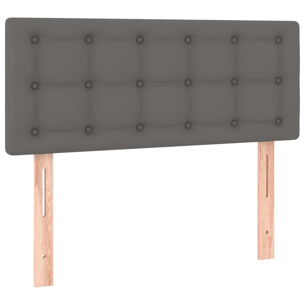 vidaXL Pat cu arcuri, saltea și LED, gri, 90x200 cm, piele ecologică