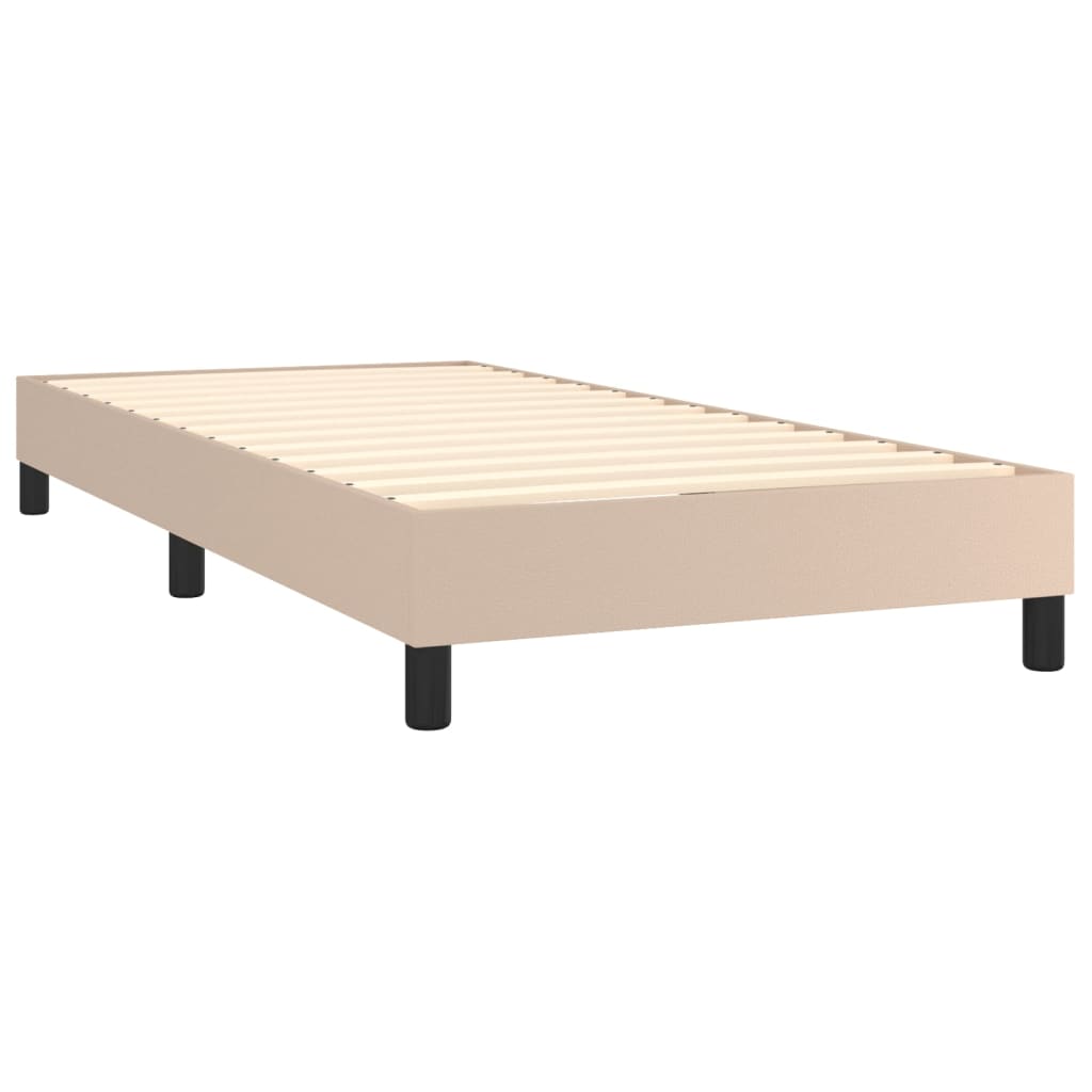 vidaXL Pat cu arcuri, cu saltea și LED, cappuccino 90x200 cm piele eco