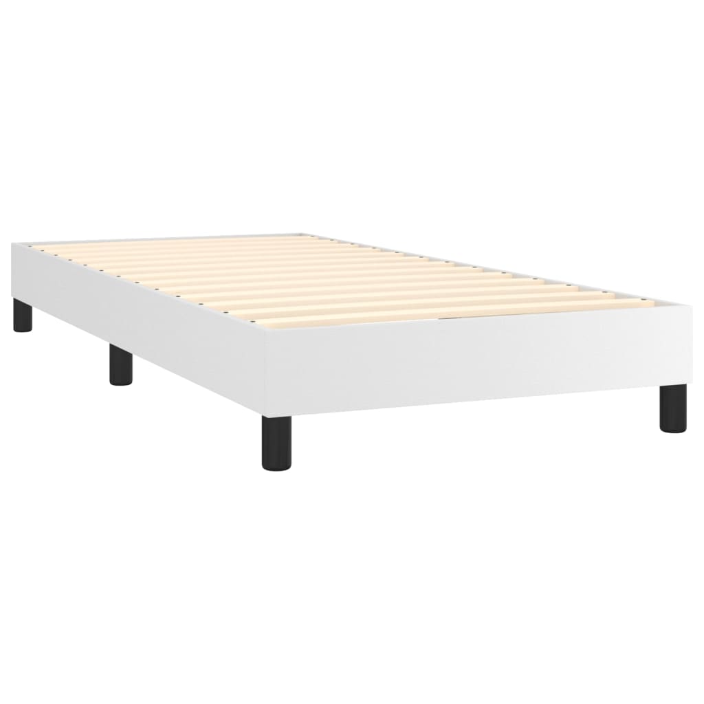 vidaXL Pat cu arcuri, saltea și LED, alb, 100x200 cm, piele ecologică