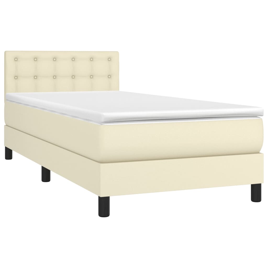vidaXL Pat cu arcuri, saltea și LED, crem, 100x200 cm, piele ecologică