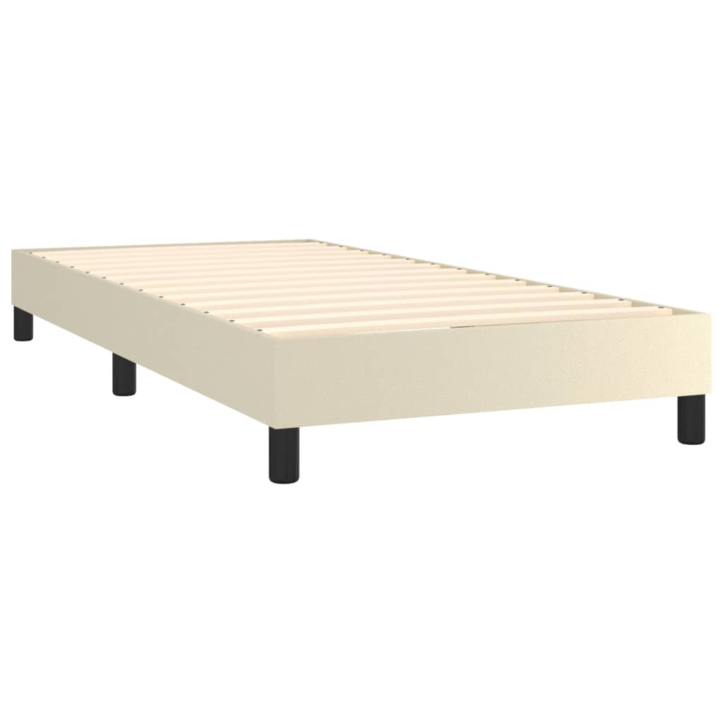 vidaXL Pat cu arcuri, saltea și LED, crem, 100x200 cm, piele ecologică