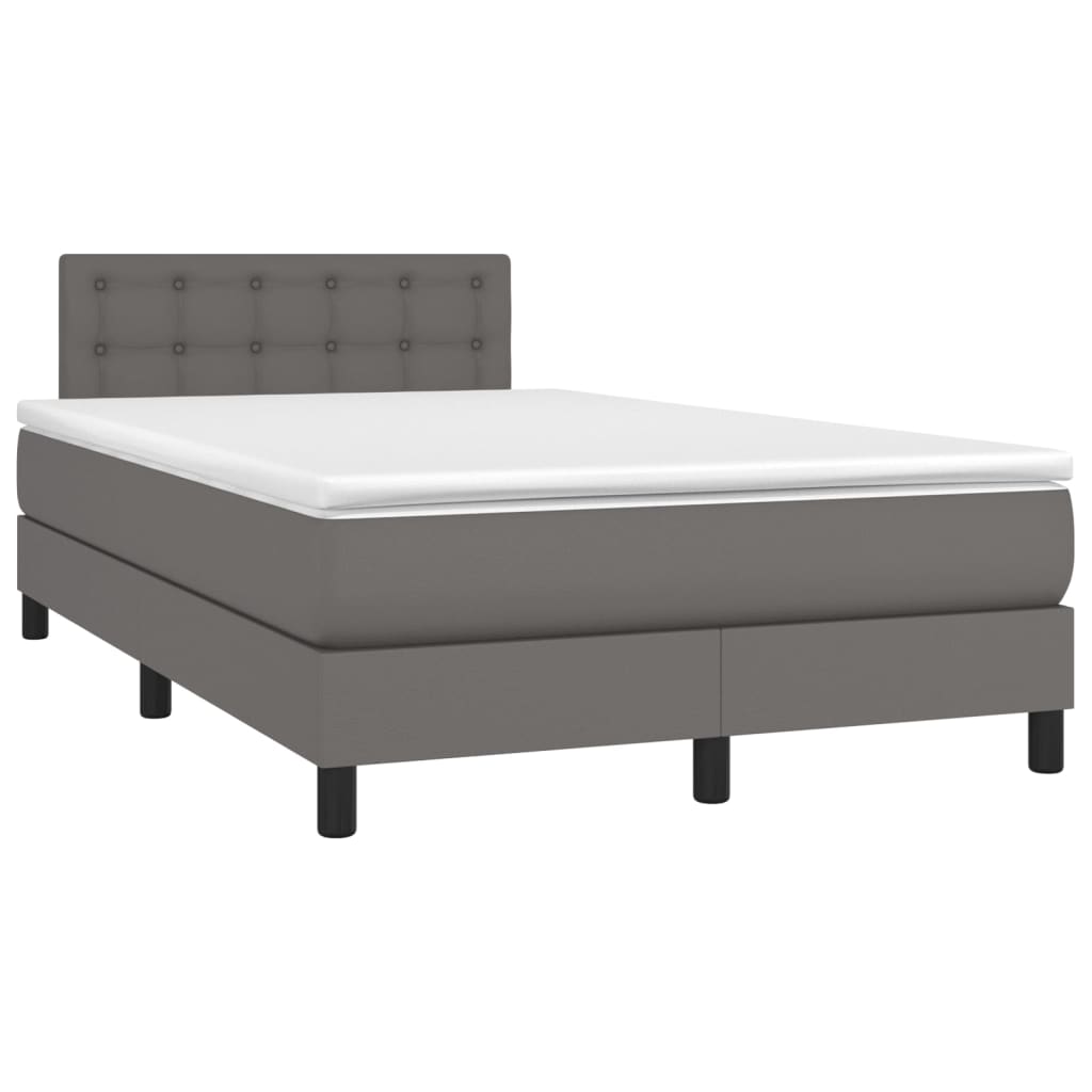 vidaXL Pat cu arcuri, saltea și LED, gri, 120x200 cm, piele ecologică