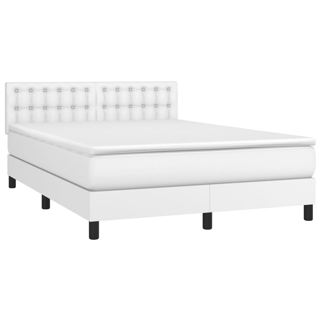 vidaXL Pat cu arcuri, saltea și LED, alb, 140x200 cm, piele eco