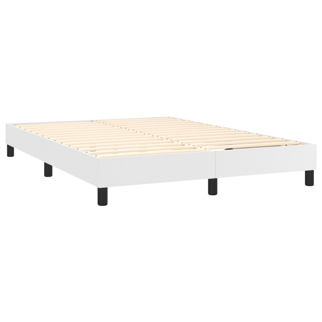 vidaXL Pat cu arcuri, saltea și LED, alb, 140x200 cm, piele eco