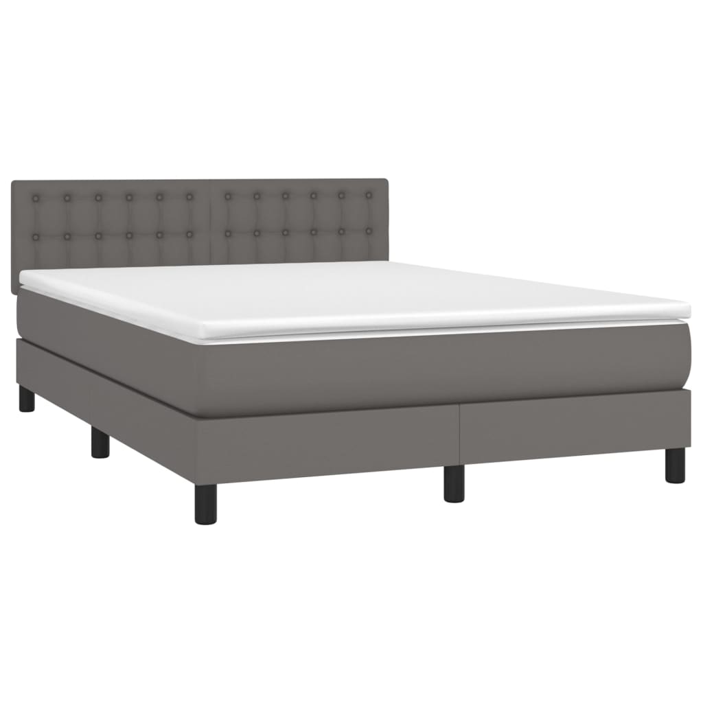 vidaXL Pat cu arcuri, saltea și LED, gri, 140x200 cm, piele eco