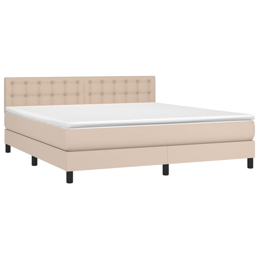 vidaXL Pat cu arcuri, cu saltea și LED, cappuccino 160x200cm piele eco vidaXL Pat cu arcuri, cu saltea și LED, cappuccino 160x200cm piele eco