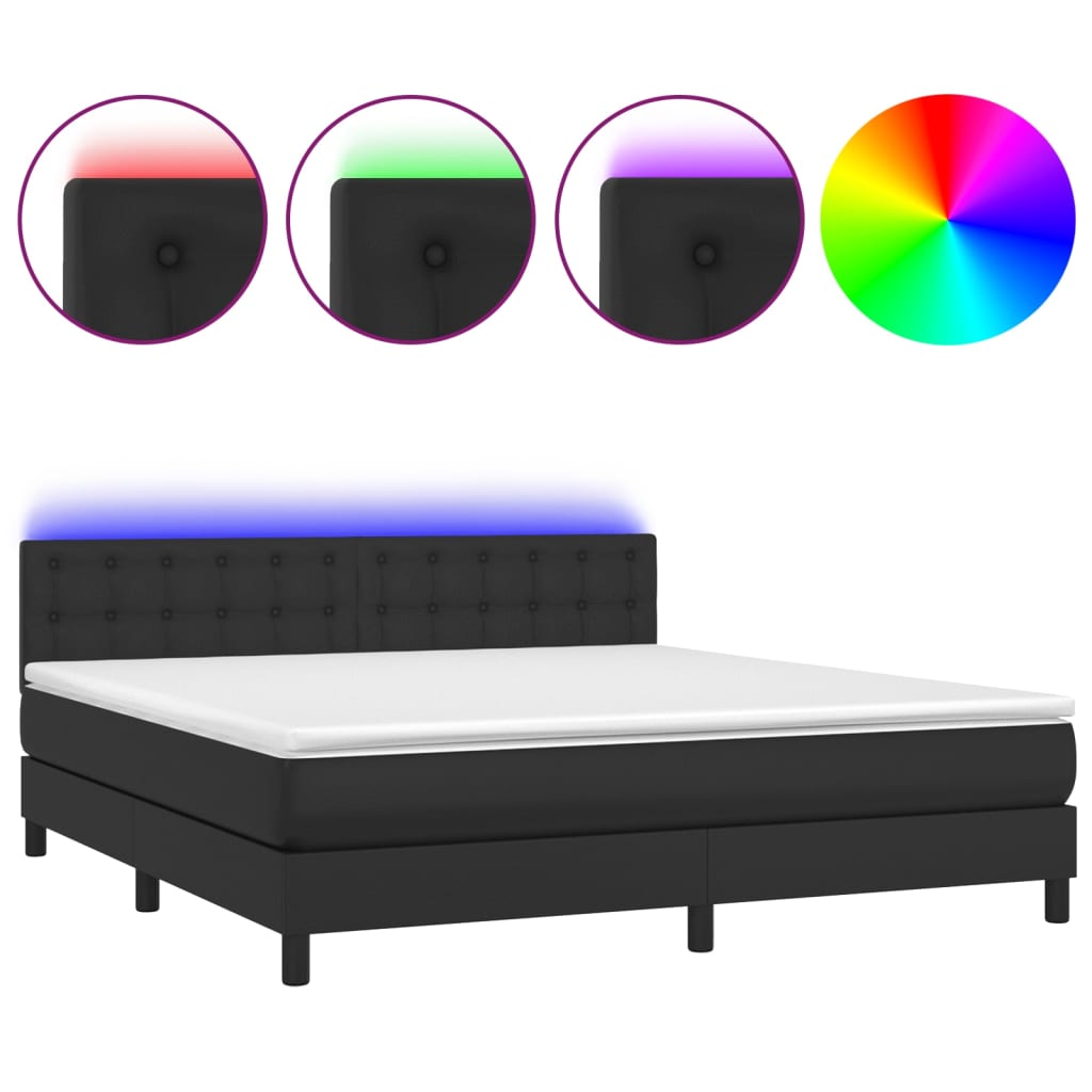 vidaXL Pat cu arcuri, saltea și LED, negru, 180x200cm, piele ecologică vidaXL Pat cu arcuri, saltea și LED, negru, 180x200cm, piele ecologică