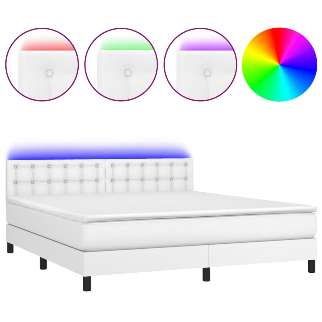 vidaXL Pat cu arcuri, saltea și LED, alb, 180x200 cm, piele ecologică vidaXL Pat cu arcuri, saltea și LED, alb, 180x200 cm, piele ecologică