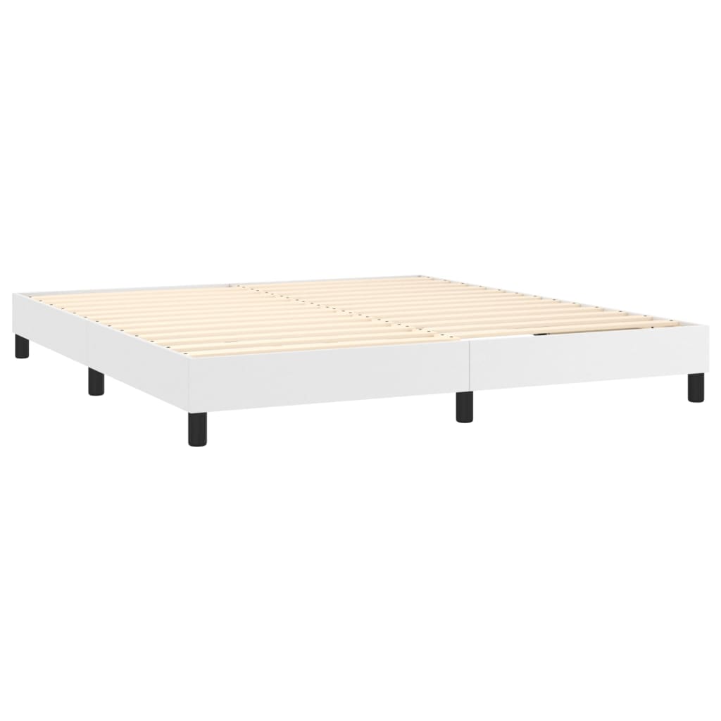 vidaXL Pat cu arcuri, saltea și LED, alb, 180x200 cm, piele ecologică vidaXL Pat cu arcuri, saltea și LED, alb, 180x200 cm, piele ecologică
