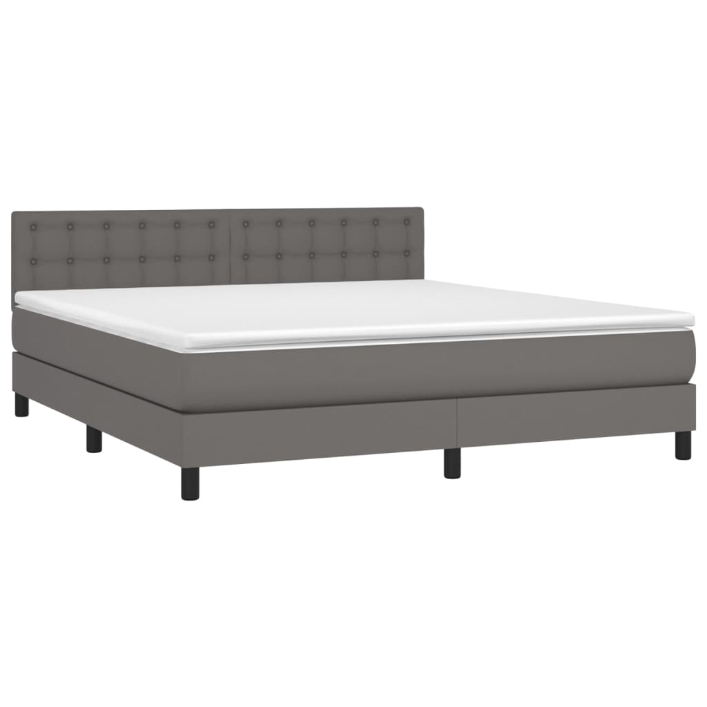 vidaXL Pat cu arcuri, saltea și LED, gri, 180x200 cm, piele ecologică