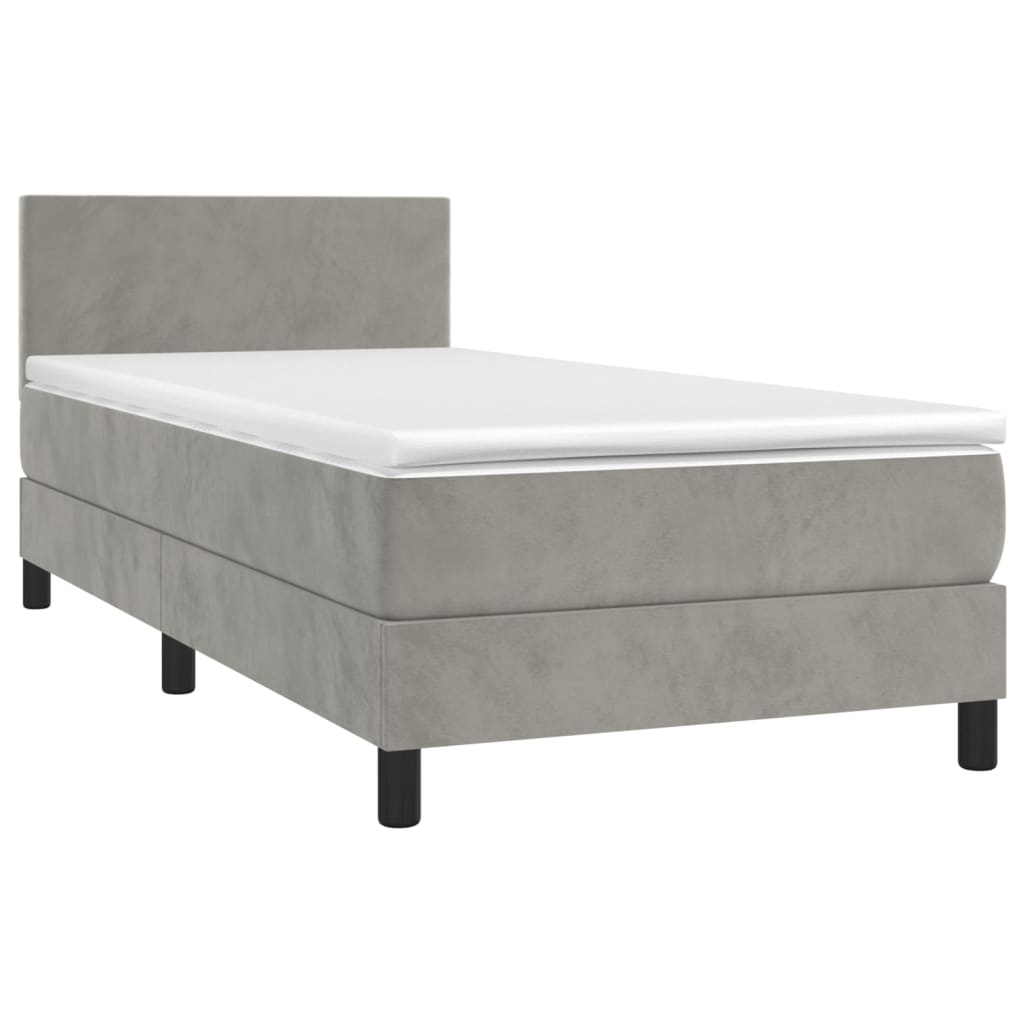 vidaXL Pat cu arcuri, saltea și LED, gri deschis, 90x190 cm, catifea vidaXL Pat cu arcuri, saltea și LED, gri deschis, 90x190 cm, catifea