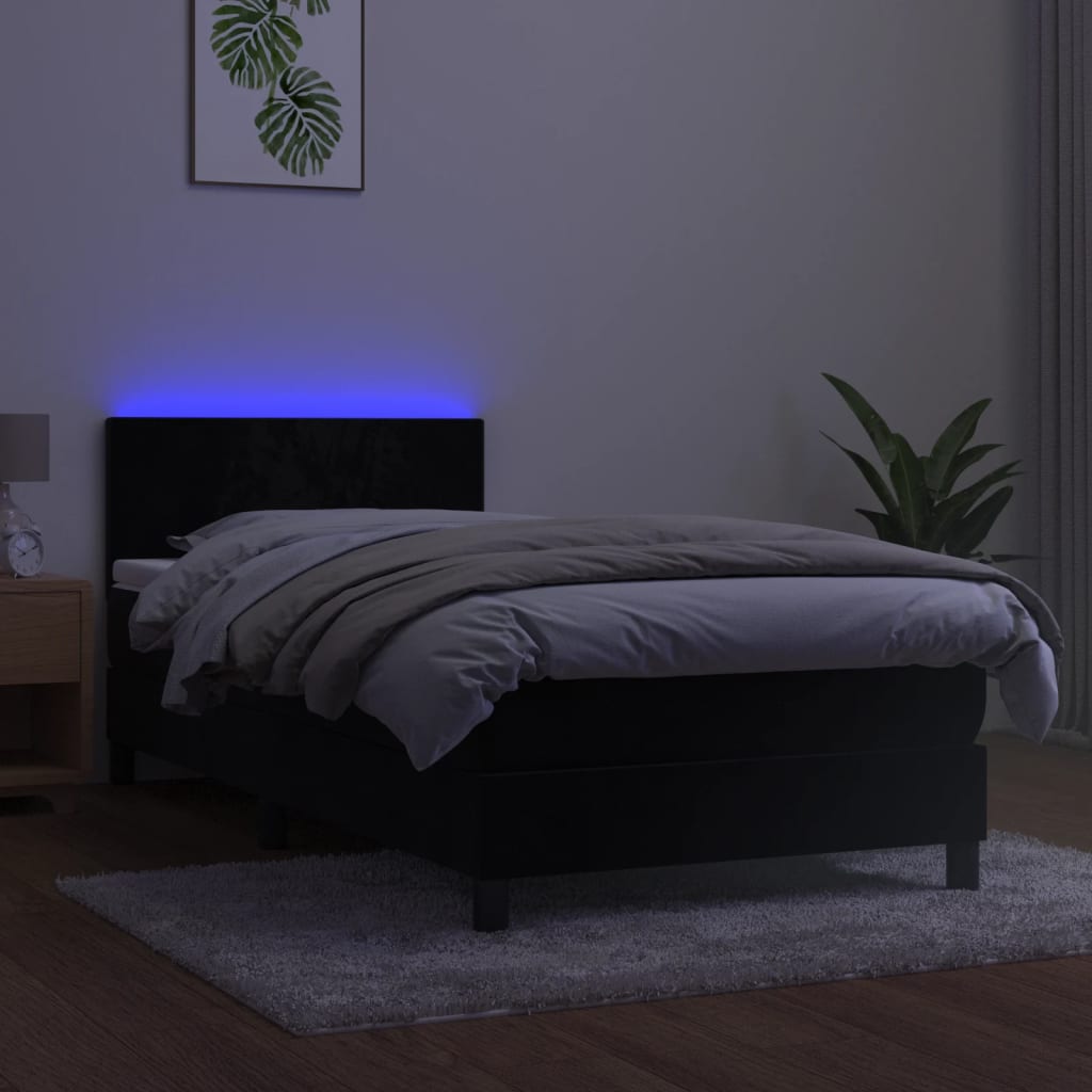 vidaXL Pat cu arcuri, saltea și LED, negru, 90x190 cm, catifea