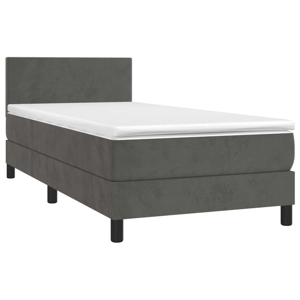 vidaXL Pat cu arcuri, saltea și LED, gri închis, 90x200 cm, catifea vidaXL Pat cu arcuri, saltea și LED, gri închis, 90x200 cm, catifea