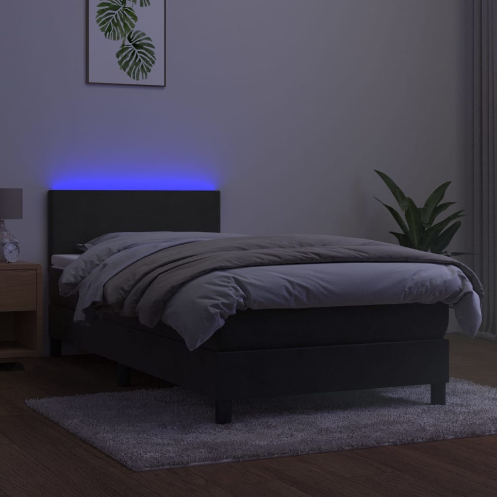 vidaXL Pat cu arcuri, saltea și LED, gri închis, 90x200 cm, catifea vidaXL Pat cu arcuri, saltea și LED, gri închis, 90x200 cm, catifea