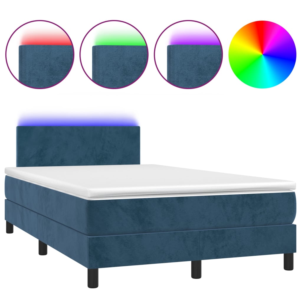 vidaXL Pat cu arcuri, saltea și LED, albastru, 120x200 cm, catifea vidaXL Pat cu arcuri, saltea și LED, albastru, 120x200 cm, catifea