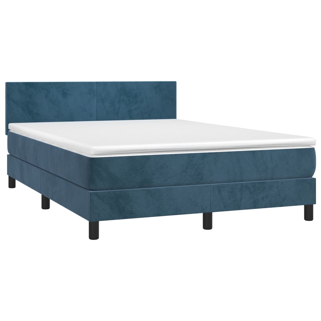 vidaXL Pat cu arcuri, saltea și LED, bleumarin, 140x190 cm, catifea