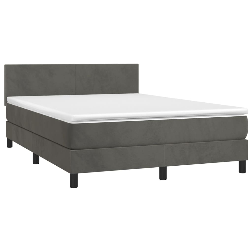 vidaXL Pat cu arcuri, saltea și LED, gri închis, 140x200 cm, catifea vidaXL Pat cu arcuri, saltea și LED, gri închis, 140x200 cm, catifea