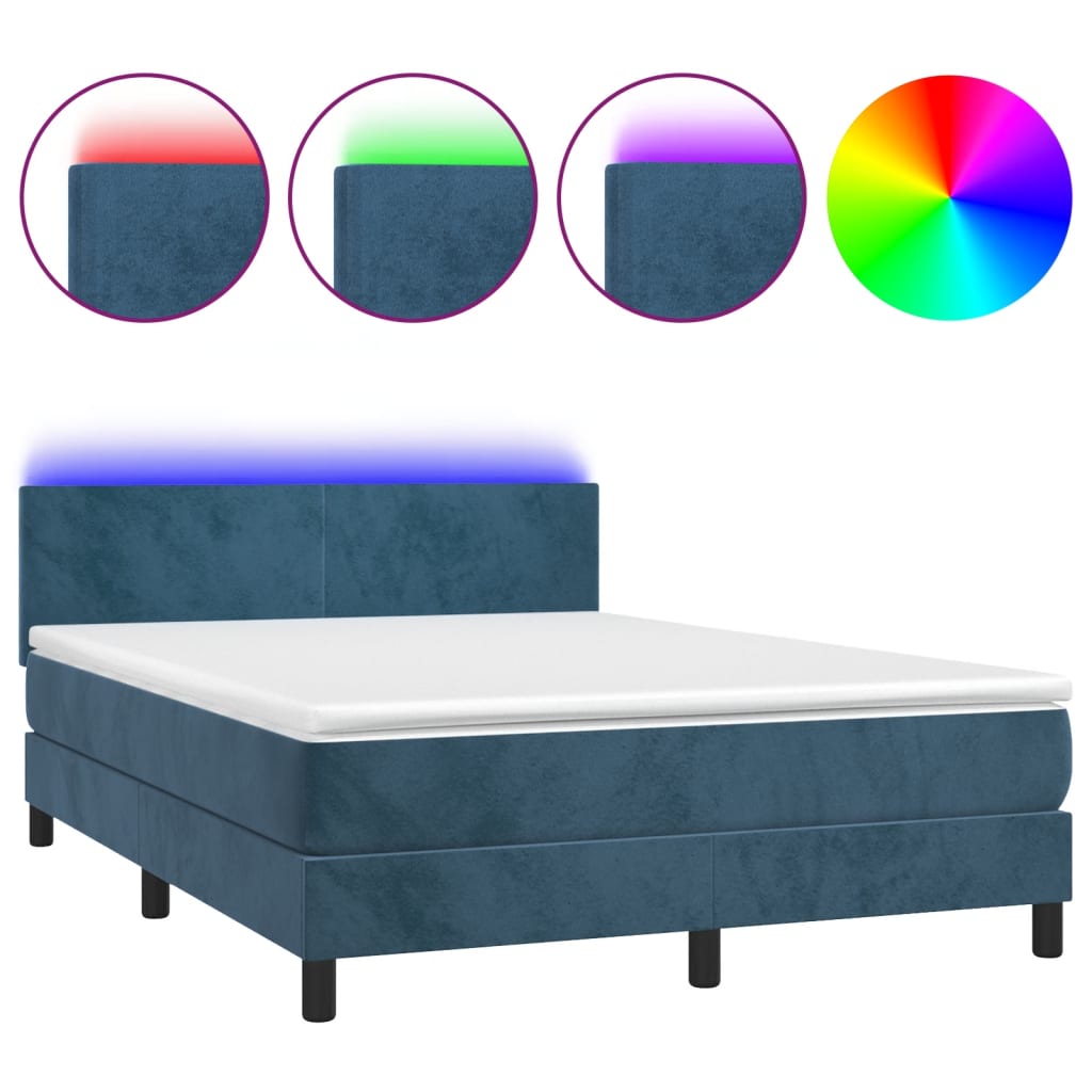 vidaXL Pat cu arcuri, saltea și LED, gri închis, 140x200 cm, catifea vidaXL Pat cu arcuri, saltea și LED, gri închis, 140x200 cm, catifea