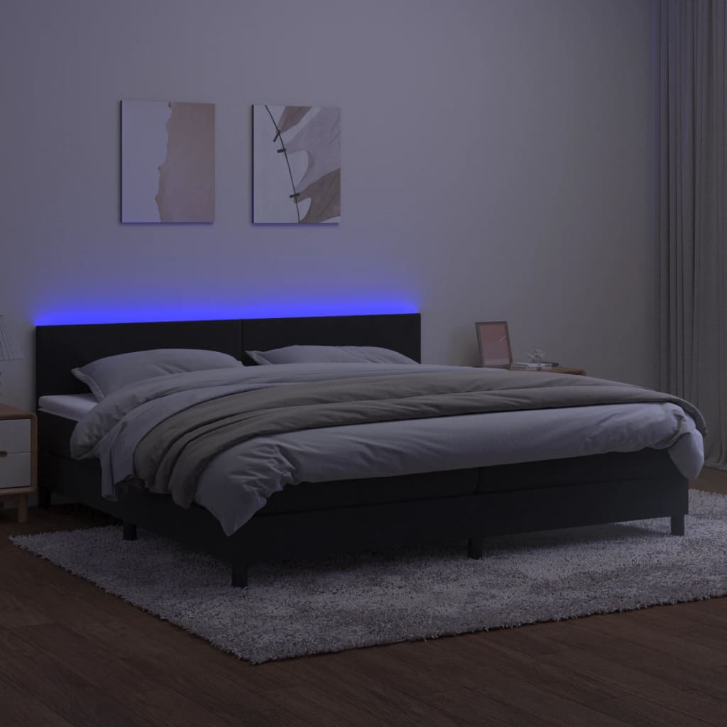 vidaXL Pat cu arcuri, saltea și LED, negru, 200x200 cm, catifea