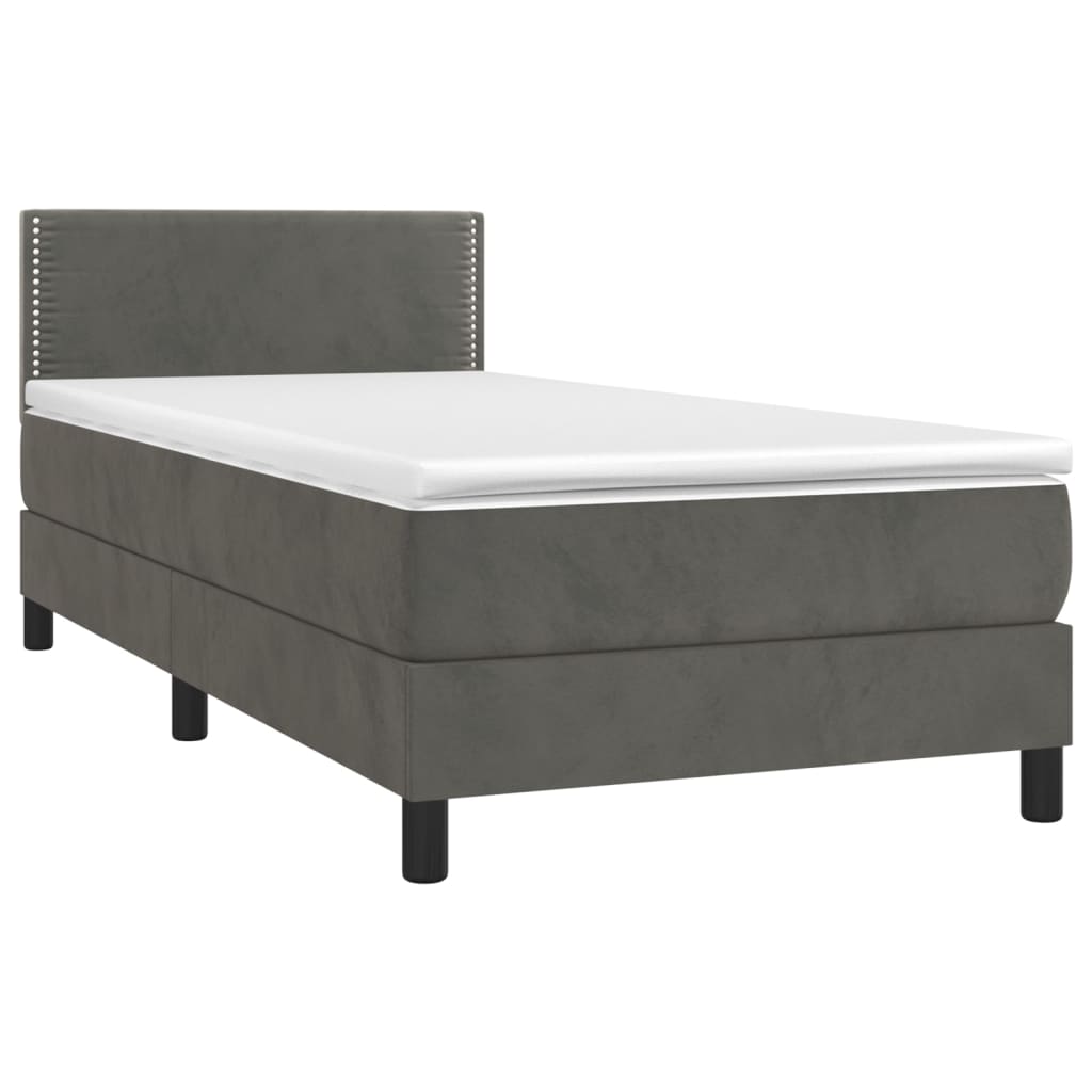 vidaXL Pat cu arcuri, saltea și LED, gri închis, 90x200 cm, catifea