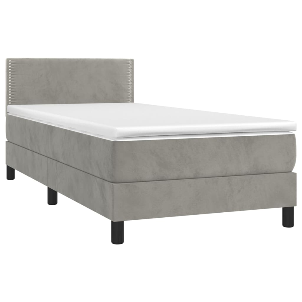 vidaXL Pat cu arcuri, saltea și LED, gri deschis, 100x200 cm, catifea vidaXL Pat cu arcuri, saltea și LED, gri deschis, 100x200 cm, catifea