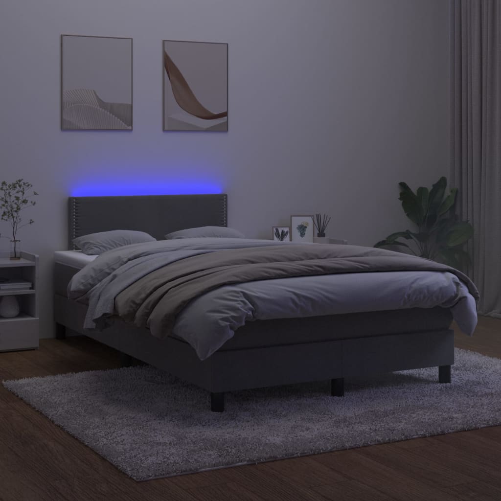 vidaXL Pat cu arcuri, saltea și LED, gri închis, 120x200 cm, catifea