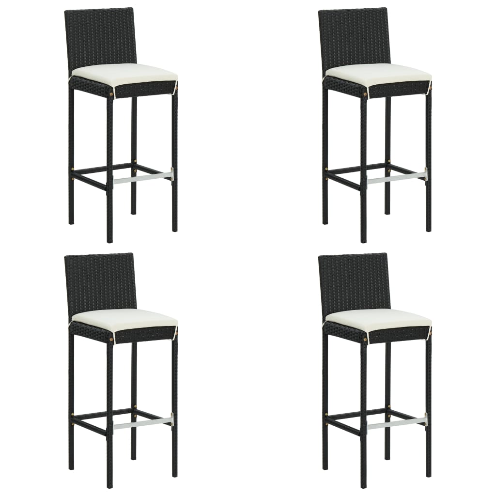 vidaXL Scaune de bar pentru grădină, cu perne, 4 buc. negru, poliratan vidaXL Scaune de bar pentru grădină, cu perne, 4 buc. negru, poliratan