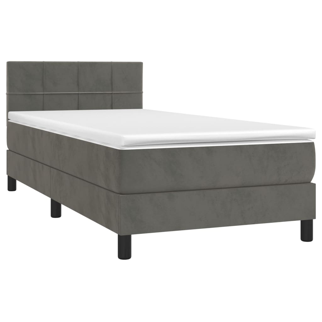 vidaXL Pat cu arcuri, saltea și LED, gri închis, 90x190 cm, catifea