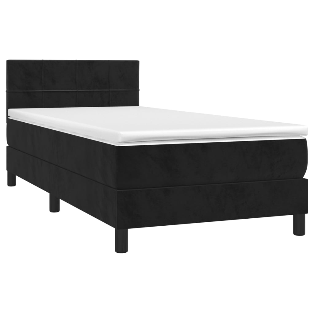vidaXL Pat cu arcuri, saltea și LED, negru, 90x200 cm, catifea