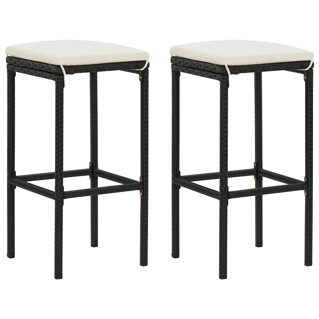 vidaXL Scaune de bar cu perne, 2 buc., negru, poliratan vidaXL Scaune de bar cu perne, 2 buc., negru, poliratan