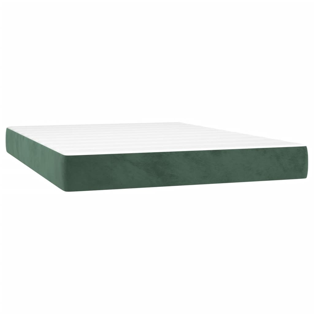 vidaXL Pat cu arcuri, saltea și LED, verde închis, 140x190 cm, catifea vidaXL Pat cu arcuri, saltea și LED, verde închis, 140x190 cm, catifea