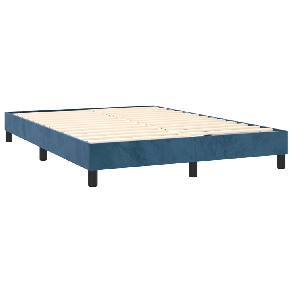 vidaXL Pat cu arcuri, saltea și LED, bleumarin, 140x190 cm, catifea