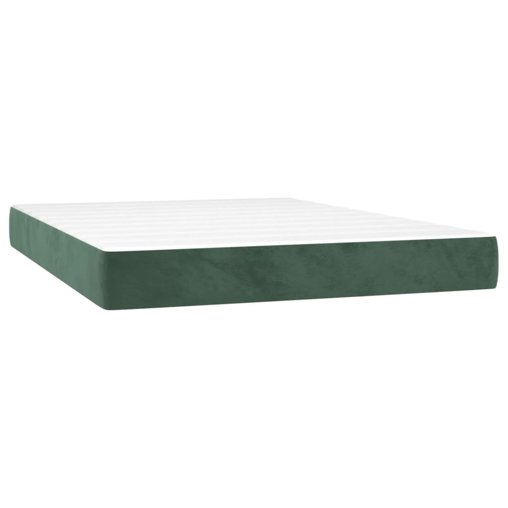 vidaXL Pat cu arcuri, saltea și LED, verde închis, 140x200 cm, catifea vidaXL Pat cu arcuri, saltea și LED, verde închis, 140x200 cm, catifea