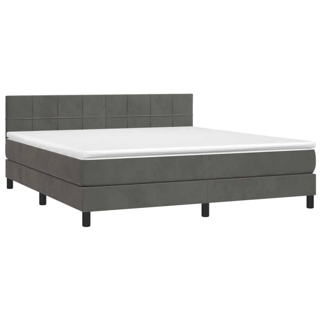 vidaXL Pat cu arcuri, saltea și LED, gri închis, 160x200 cm, catifea vidaXL Pat cu arcuri, saltea și LED, gri închis, 160x200 cm, catifea