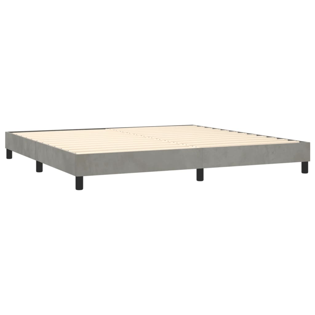vidaXL Pat cu arcuri, saltea și LED, gri deschis, 200x200 cm, catifea