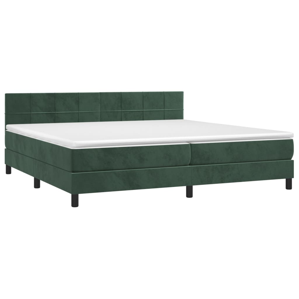 vidaXL Pat cu arcuri, saltea și LED, verde închis, 200x200 cm, catifea vidaXL Pat cu arcuri, saltea și LED, verde închis, 200x200 cm, catifea