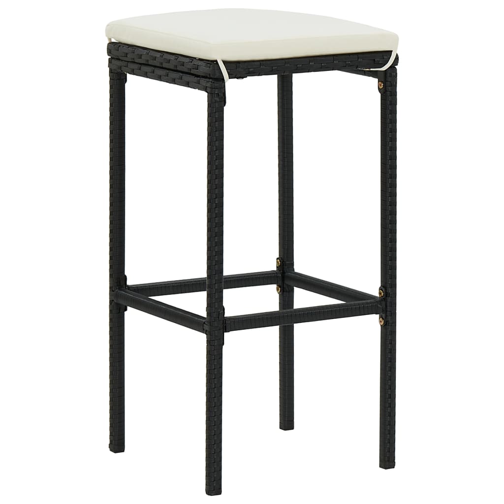 vidaXL Taburete de bar cu perne, 3 buc., negru, poliratan