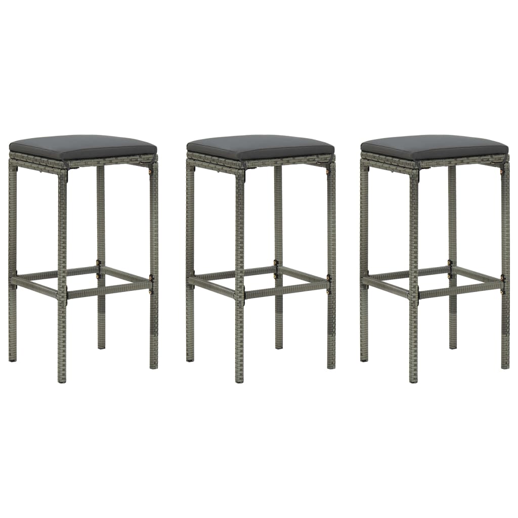vidaXL Scaune de bar cu perne, 3 buc., gri, poliratan vidaXL Scaune de bar cu perne, 3 buc., gri, poliratan