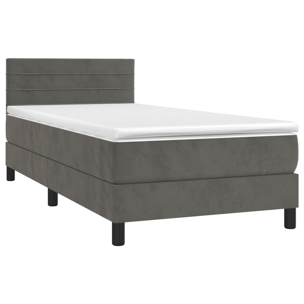 vidaXL Pat cu arcuri, saltea și LED, gri închis, 90x200 cm, catifea vidaXL Pat cu arcuri, saltea și LED, gri închis, 90x200 cm, catifea