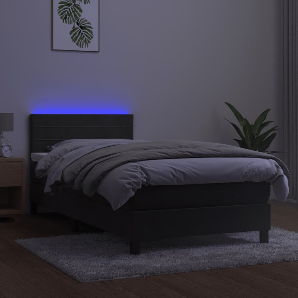 vidaXL Pat cu arcuri, saltea și LED, gri închis, 100x200 cm, catifea